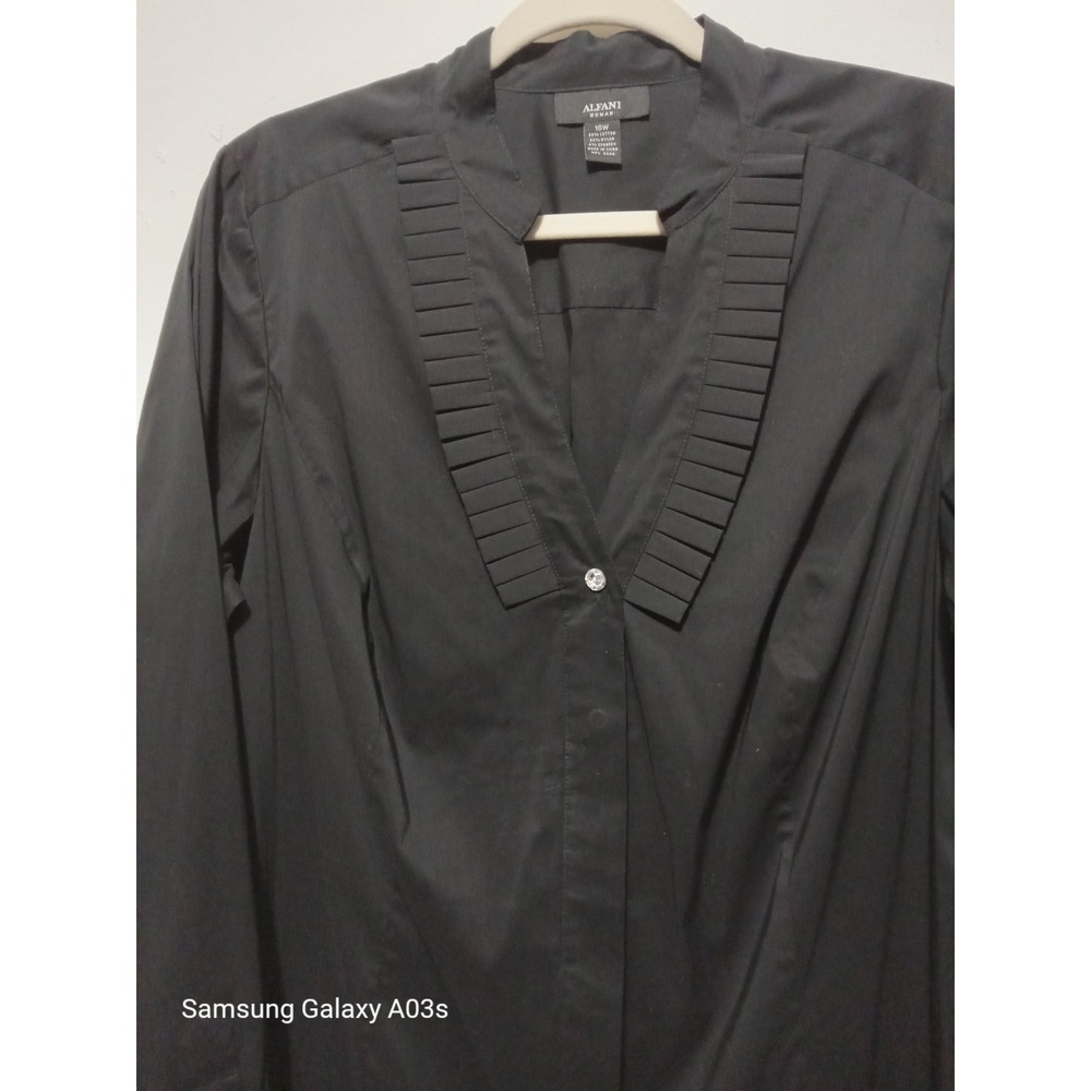 Alfani Black Blouse Pleated Button Down Long Sleeve Top Career Size 16W - Picture 4 of 5